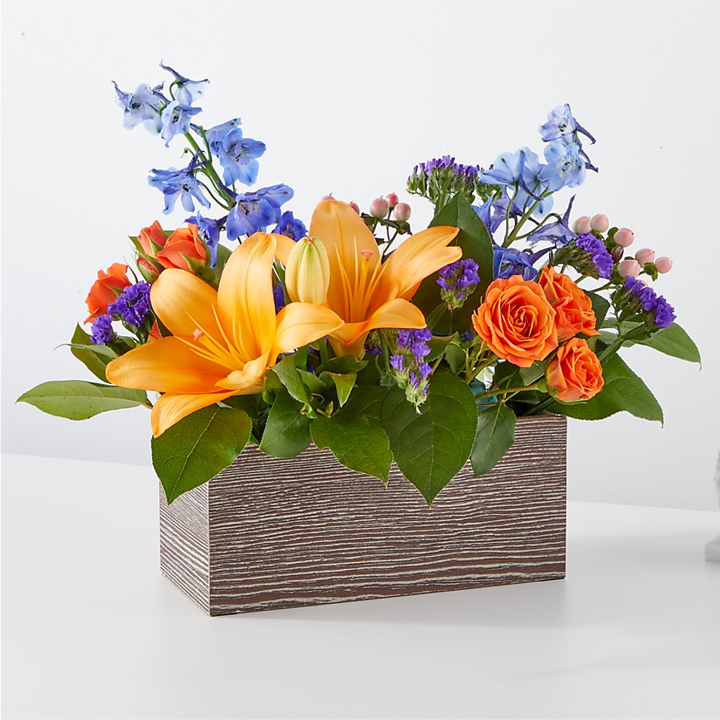 Radiant Citrus Box Bouquet – Perkins Floral, Greenville MS