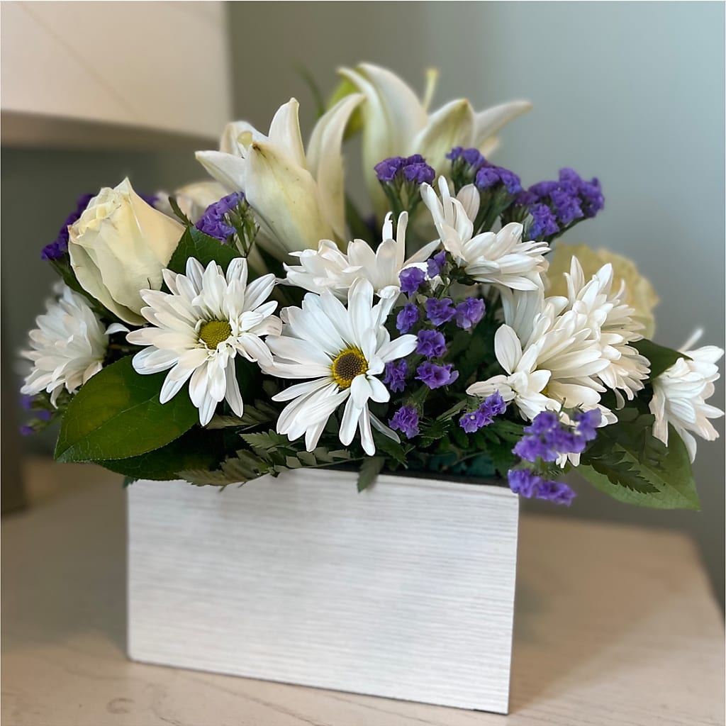 Beyond Blue Box Bouquet – Perkins Floral, Greenville MS