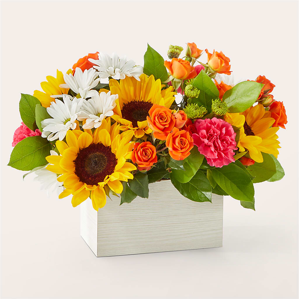 Sun-drenched Blooms Box Bouquet – Perkins Floral, Greenville MS