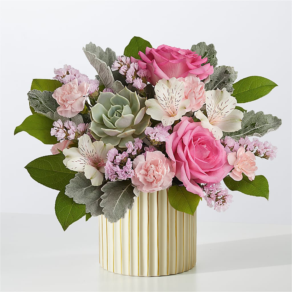 Dusty Rose Bouquet with Ivory Vase – Perkins Floral, Greenville MS