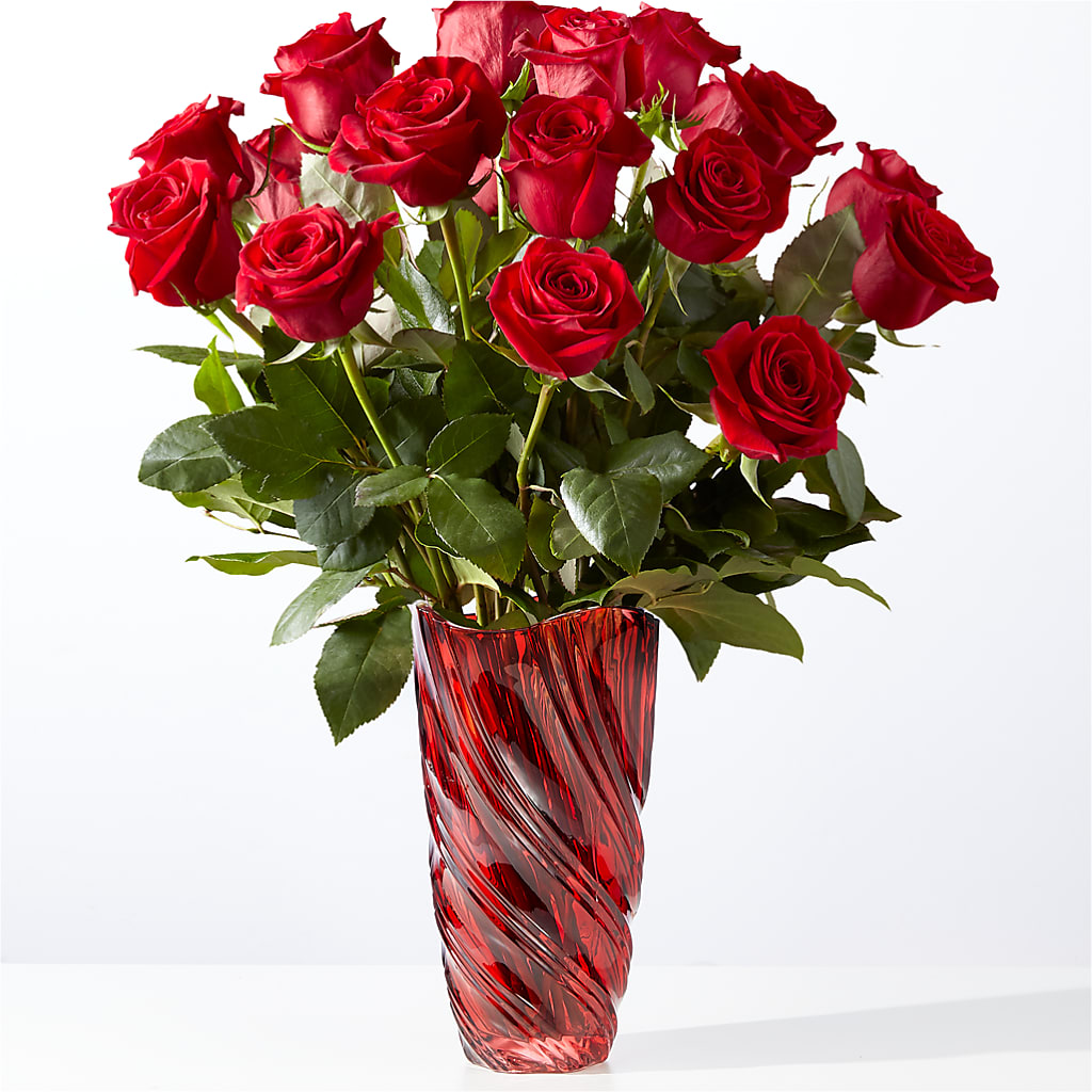 Classic Love Red Rose Bouquet with Luxe Swirl Vase – Perkins Floral, Greenville MS