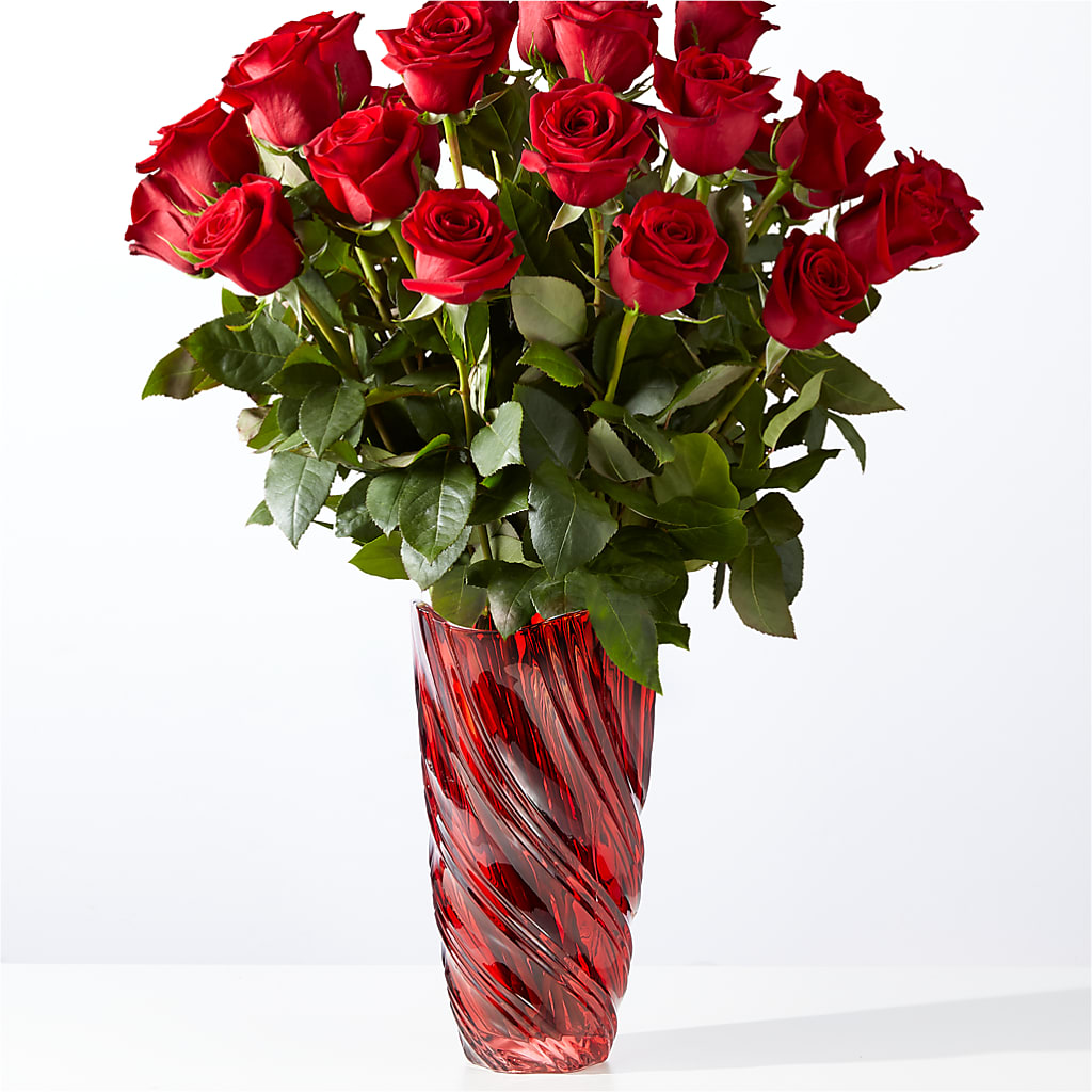 Classic Love Red Rose Bouquet with Luxe Swirl Vase – Perkins Floral, Greenville MS