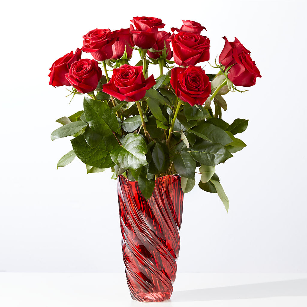 Classic Love Red Rose Bouquet with Luxe Swirl Vase – Perkins Floral, Greenville MS