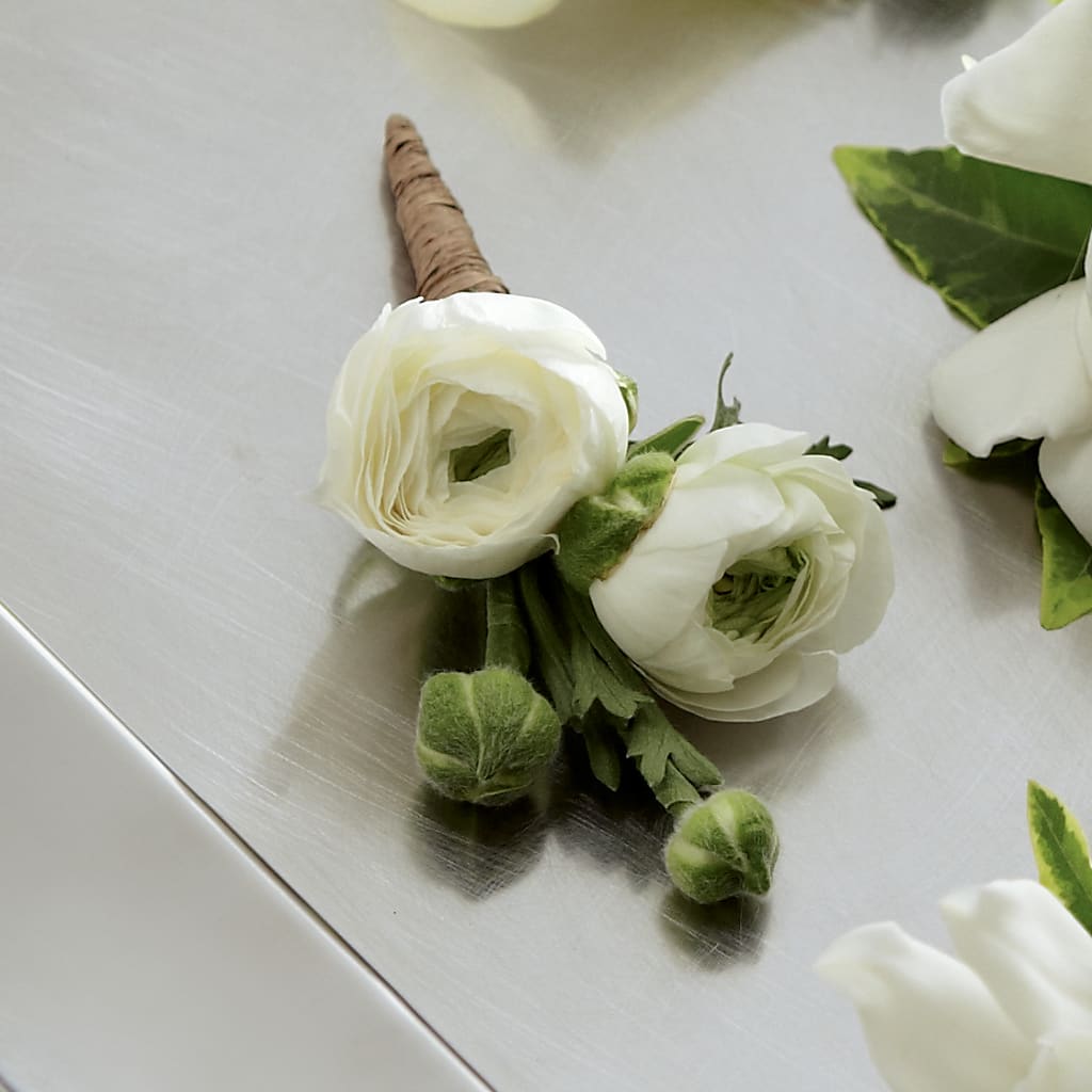 White Ranunculus Boutonniere – Perkins Floral, Greenville MS