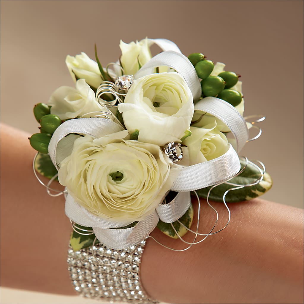 White Wedding Corsage – Perkins Floral, Greenville MS