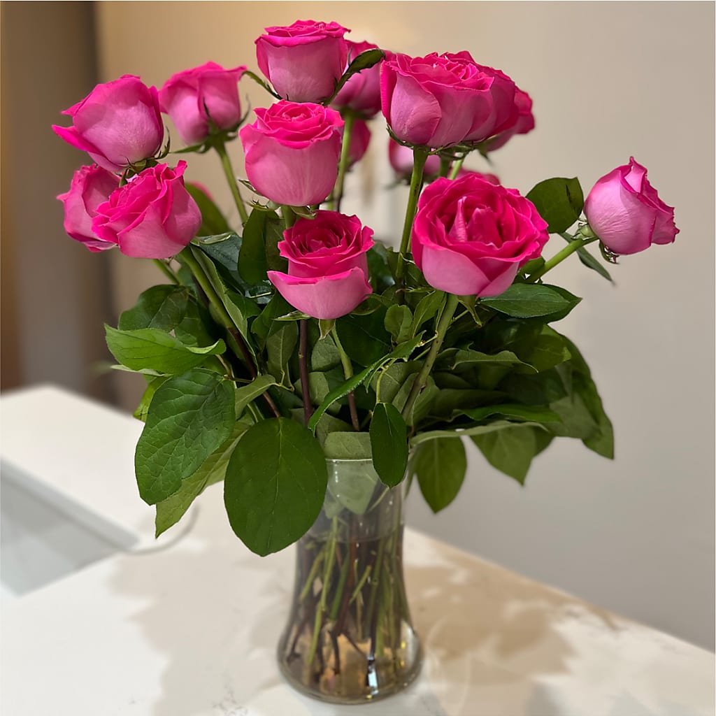 Long Stem Pink Rose Bouquet –  Perkins Floral, Greenville MS
