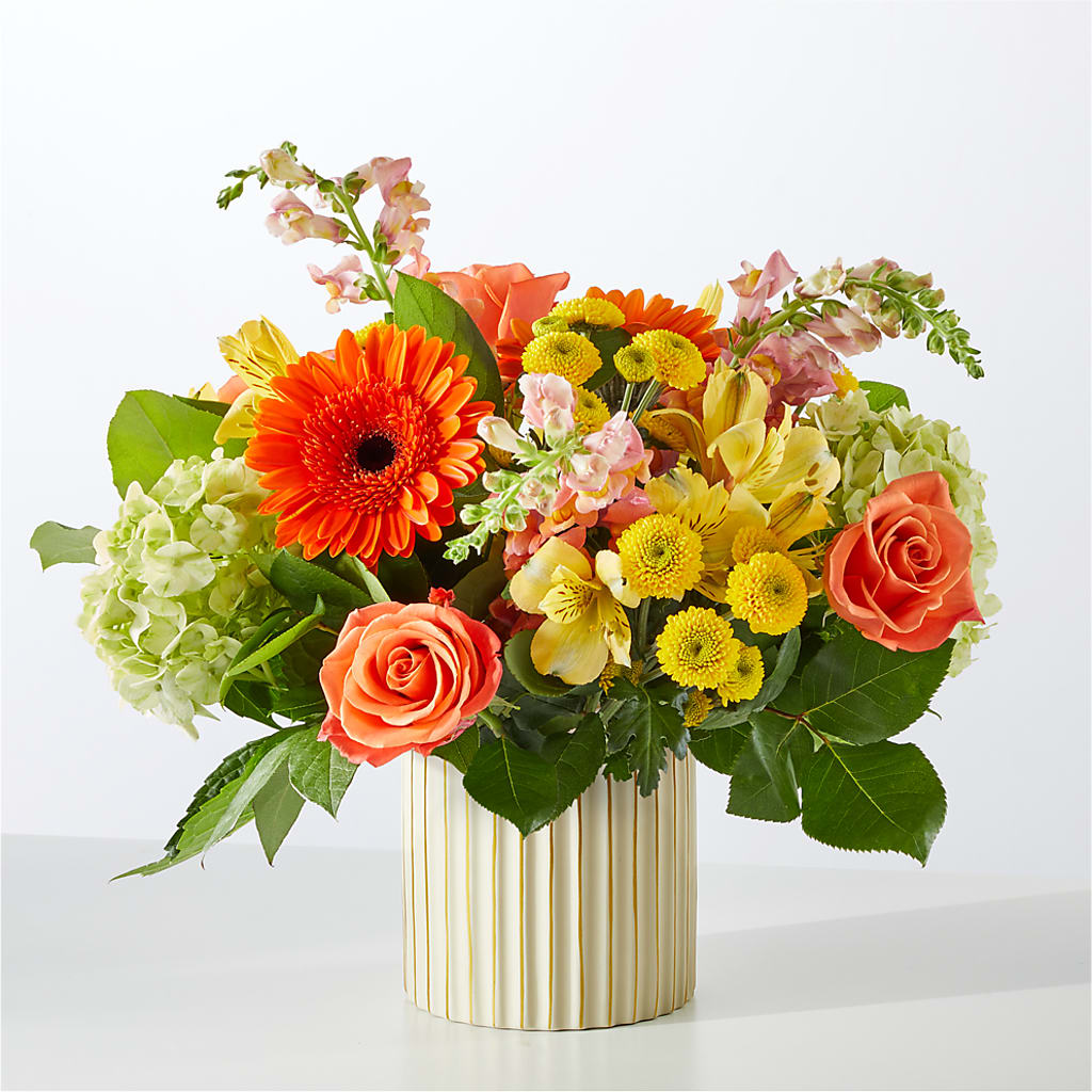 Autumn Sunshine Bouquet with Ivory Vase –  Perkins Floral, Greenville MS